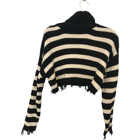 Zara Women Crop Sweater L Black White Striped Turtleneck Pullover 6771/158 NWT - Picture 4 of 10